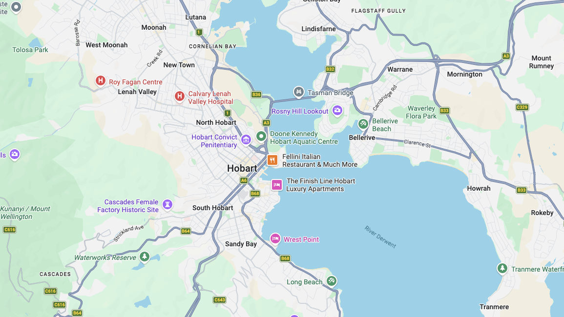 Map showing Hobart, Tasmania — Forte Web Design location